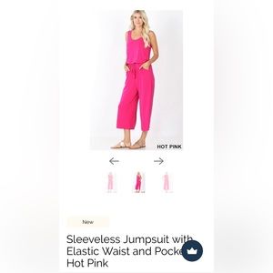 NWOT Sleeveless Jumpsuit with Elastic Waist and Pockets - Hot Pink Size XL